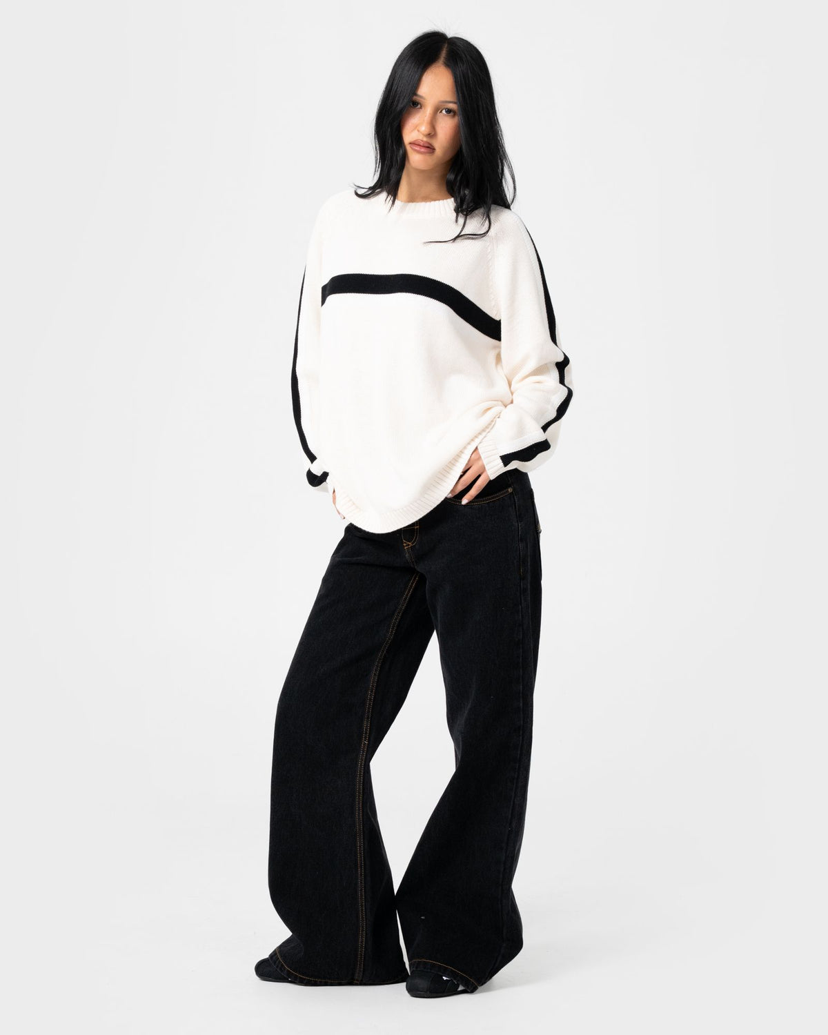 White Lines Crew Neck Knit