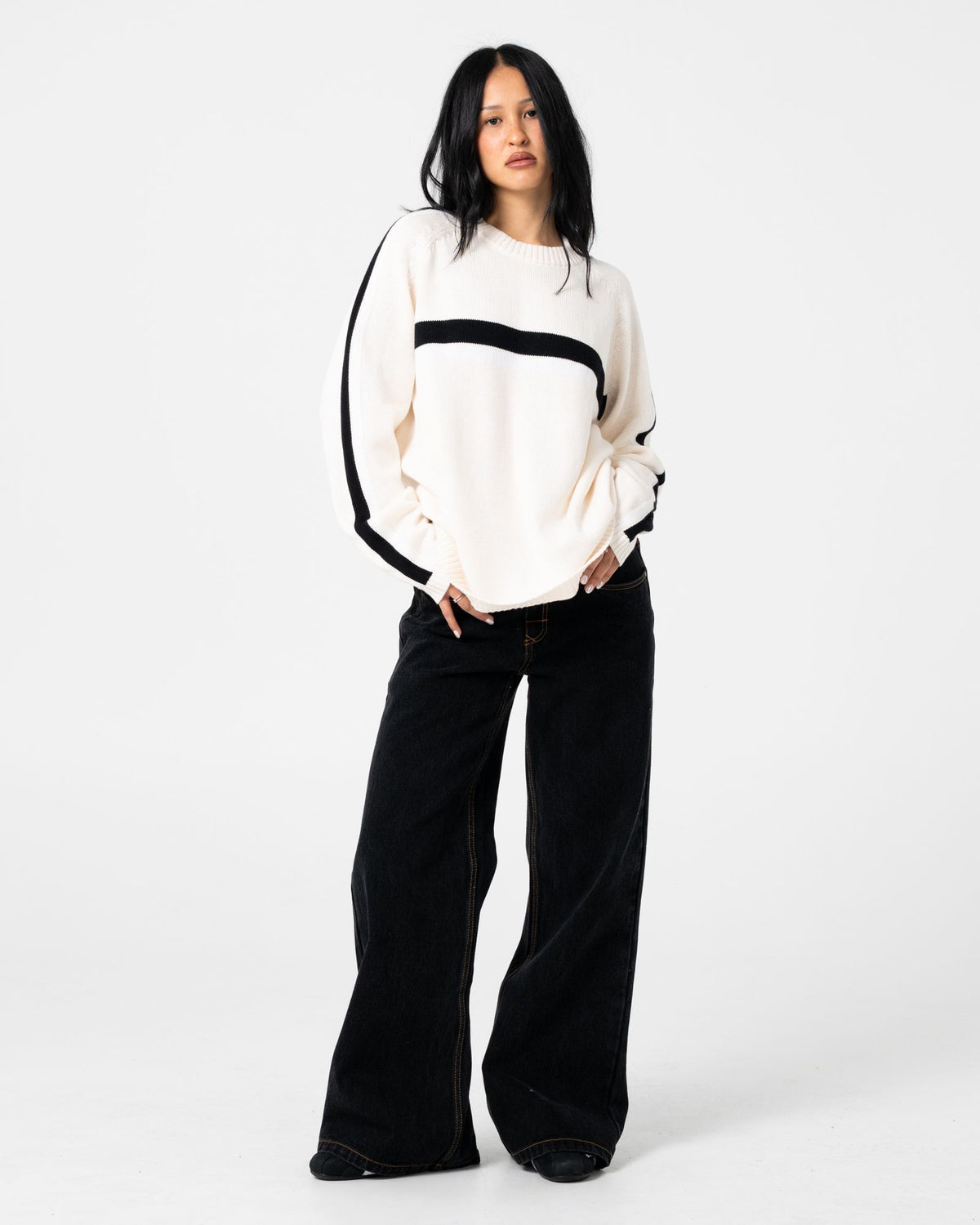 White Lines Crew Neck Knit