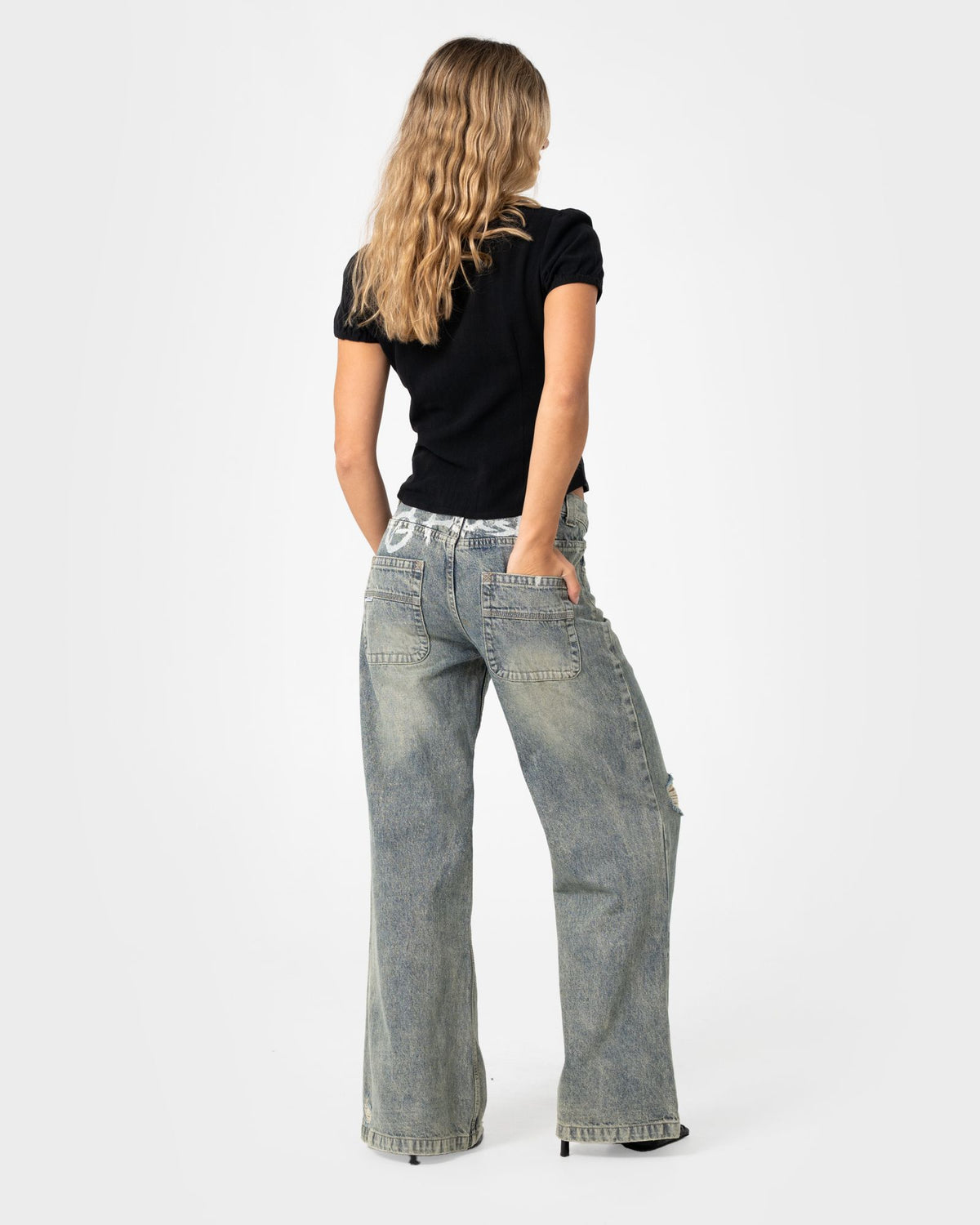 DIY Wendy Wide Low Rise Distressed Jean