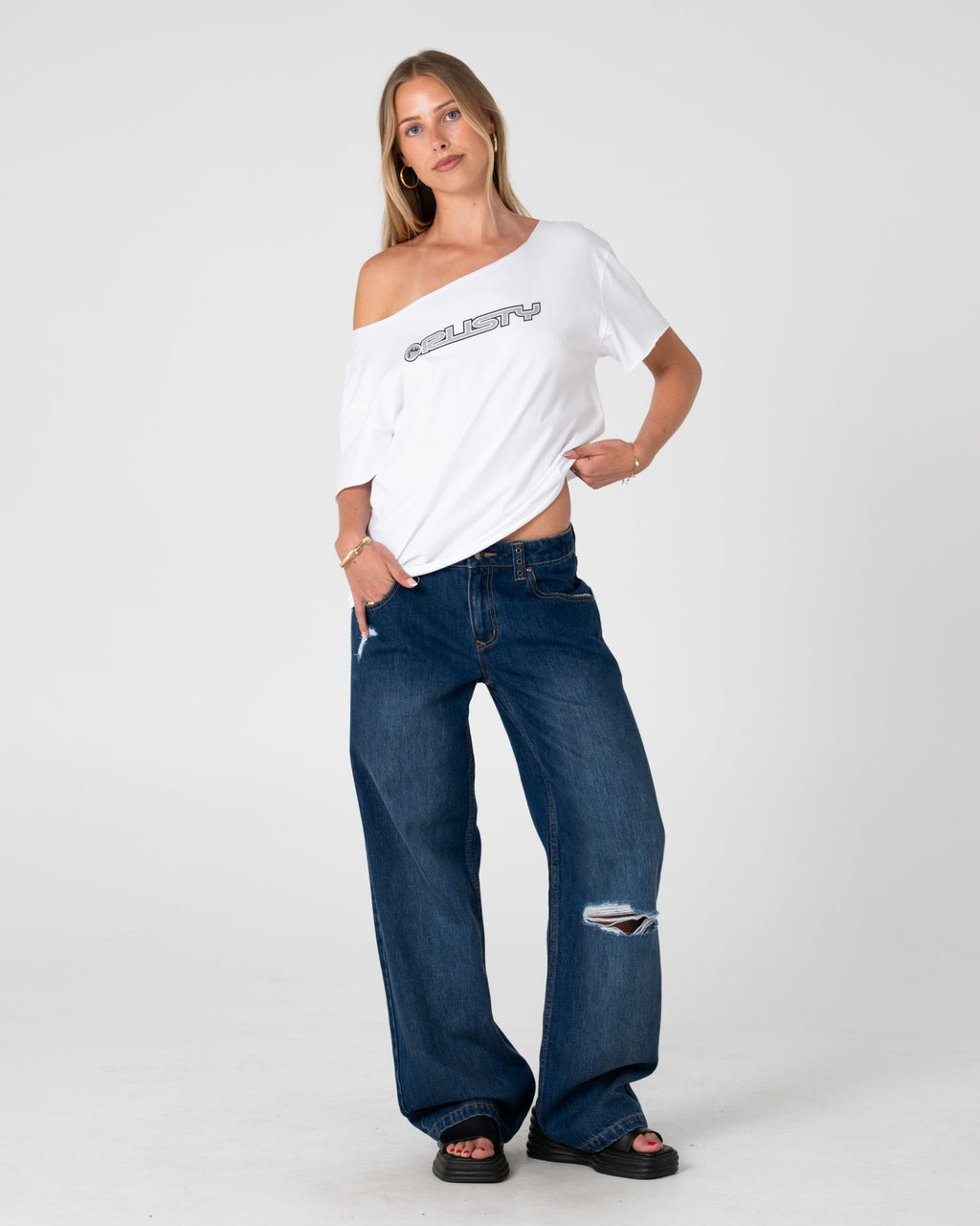 New But Old Off Shoulder Graphic Tee