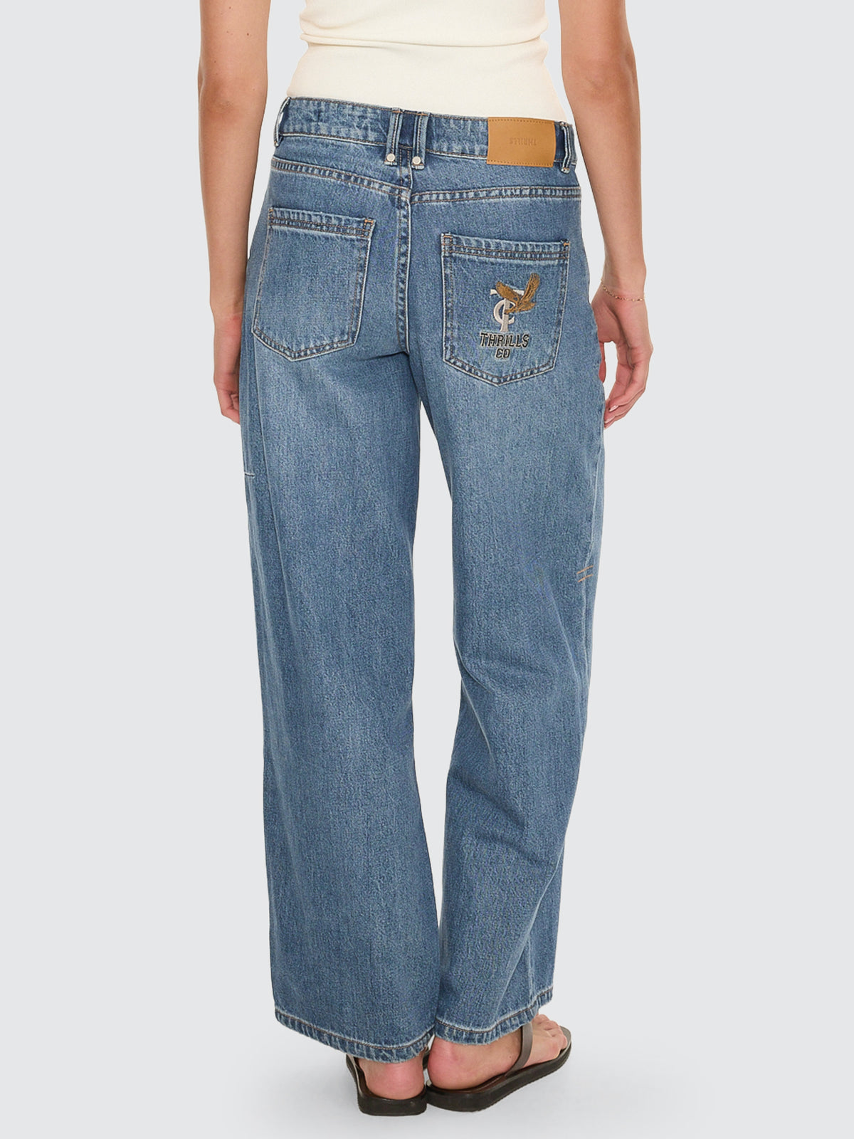 Billie Low Rise Baggy Embro Jean - Darker Dust Blue