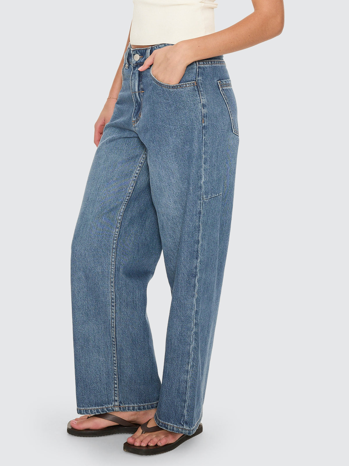 Billie Low Rise Baggy Embro Jean - Darker Dust Blue