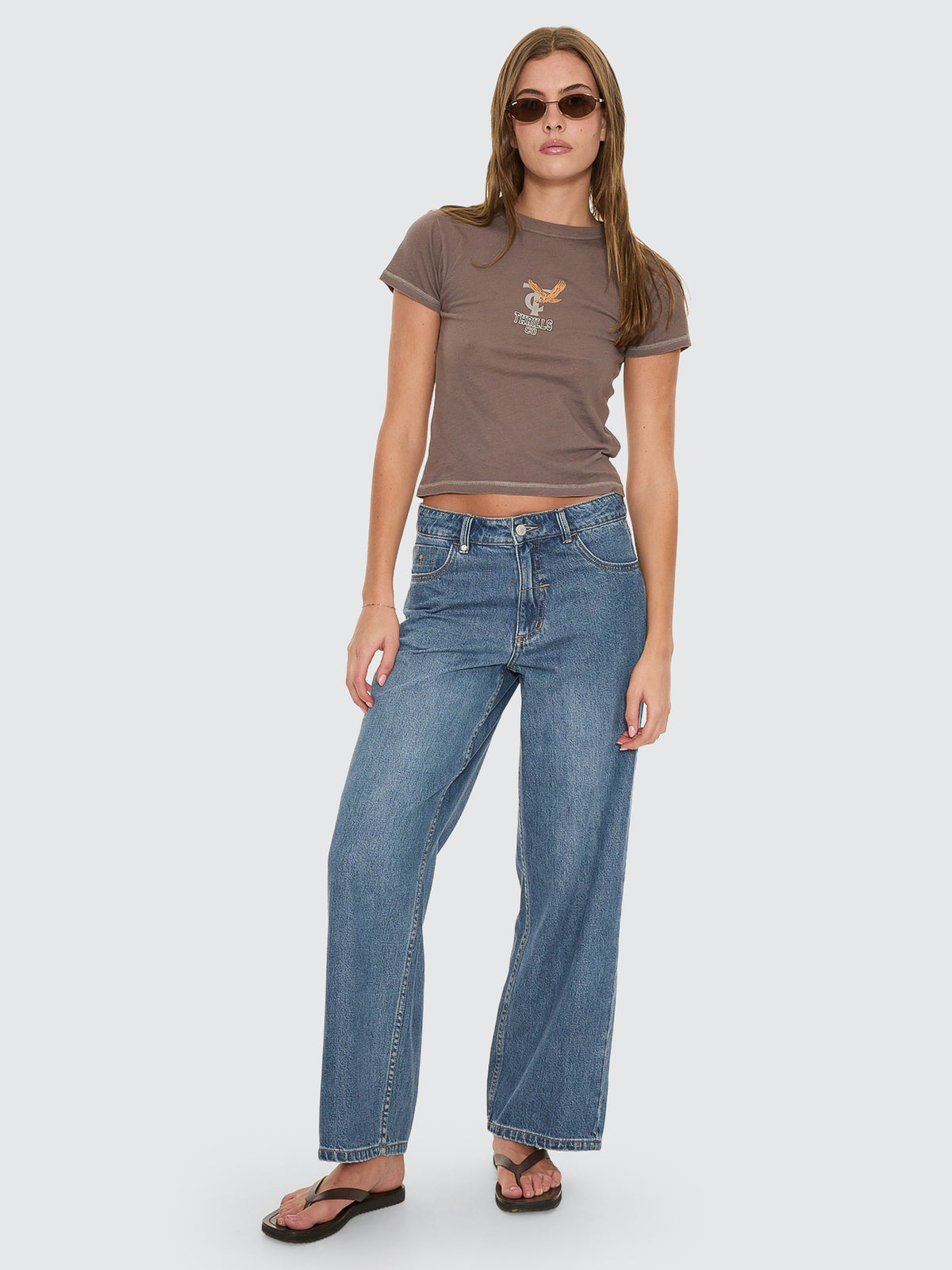 Billie Low Rise Baggy Embro Jean - Darker Dust Blue